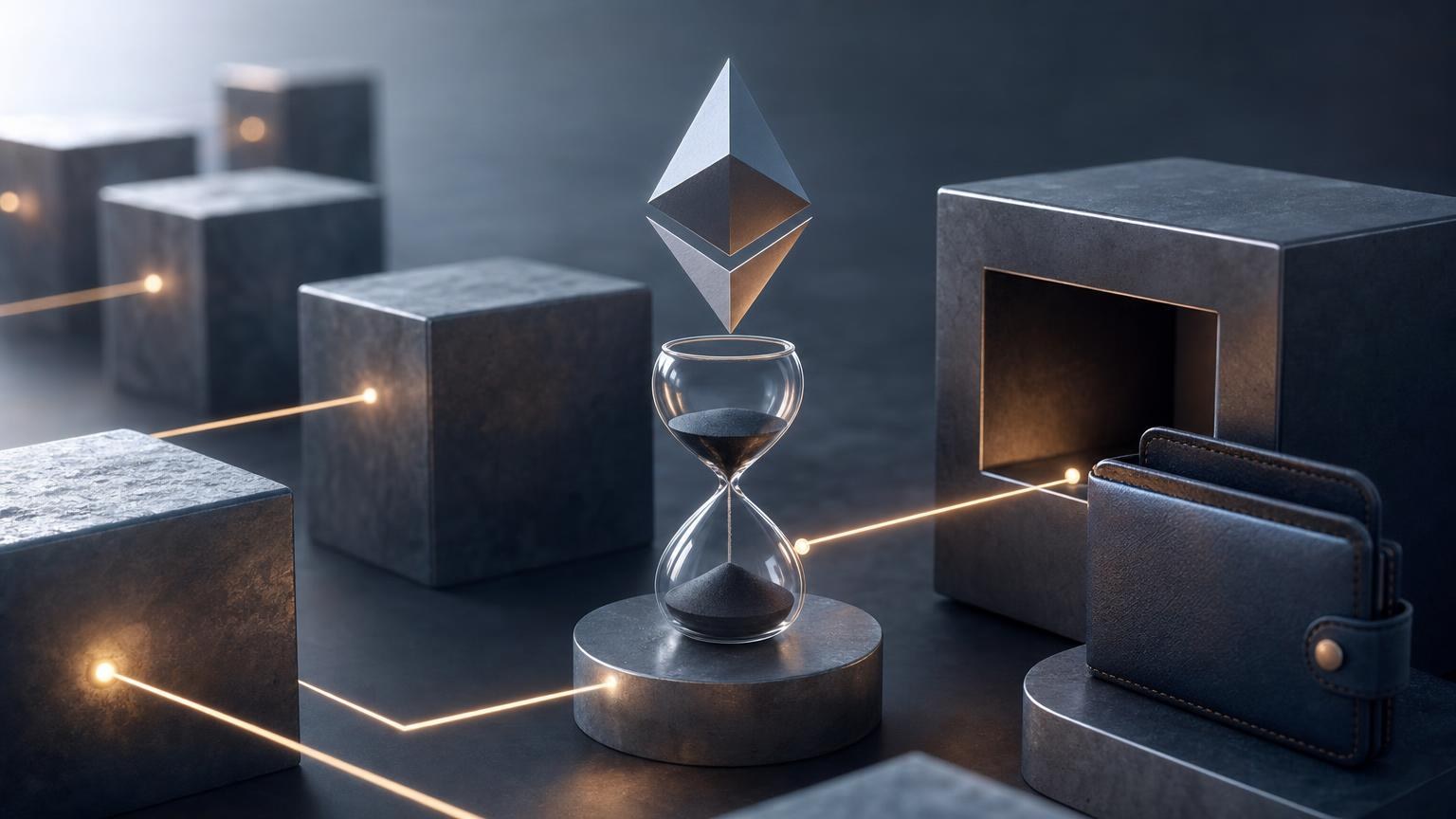 An Ethereum transaction moving through wallet submission, network confirmation, and exchange processing stages